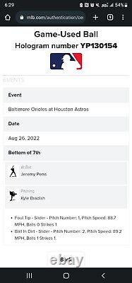 Jeremy Peña Foul Hit Jeu Utilisé Orioles De Baseball Astros Bradish 8/26/22 60e Logo