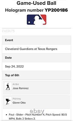 Jeu Utilisé Baseball Mlb Authentique 9-24-22 Cleveland Gardiens Jose Ramirez