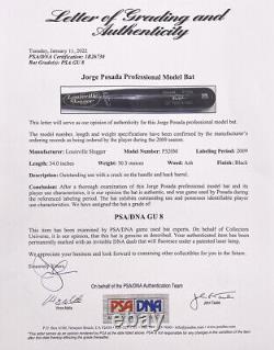 Jorge Posada 2009 Saison Yankees Jeu Utilisé Louisville Slugger Baseball Bat Psa