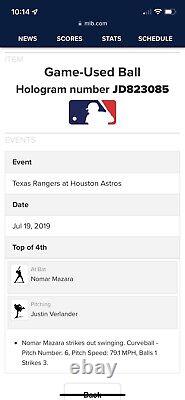 Justin Verlander Houston Astros Jeu De Baseball De Baseball D'occasion 2019 Mlb Auth