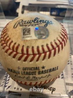 Justin Verlander a utilisé une balle de baseball lors d'un match avec 3 retraits sur prises, authentifiée par la MLB le 4/3/18.
