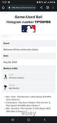 Kyle Bradish Orioles Jeu De Baseball Utilisé 8/26/2022 Astros Logo Christian Vazquez