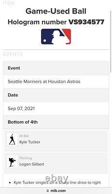 Kyle Tucker balle de baseball utilisée dans le jeu - SIMPLE COUP (Carrière n°205) Houston contre Seattle 7/9/21