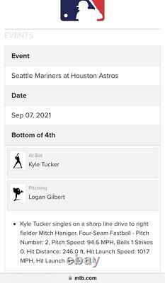 Kyle Tucker balle de baseball utilisée dans le jeu - SIMPLE COUP (Carrière n°205) Houston contre Seattle 7/9/21
