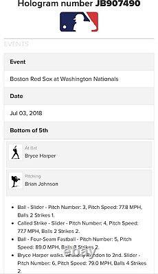 La promenade en carrière de Bryce Harper, la 523e, contre les Boston Red Sox lors du match du 3 juillet 2018 utilisée dans la MLB authentique.