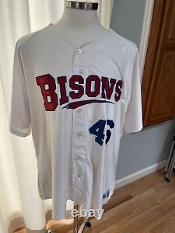 Maillot de baseball des Buffalo Bisons XXL porté lors d'un match, utilisé par Bob Stanley #46, maillot blanc.