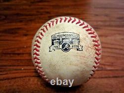 Marcell Ozuna Marlins Jeu Utilisé Single Baseball 27/05/2016 Hit #404 V Braves Logo