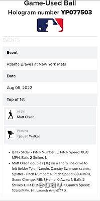 Matt Olson (rbi Double Carrière Hit #619) Mlb Jeu De Baseball Usagé 8/5/22 Vs Mets