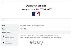 Max Scherzer 2021 Nlds Gm 5 Bot 9th Sv Game-used Baseball Dodgers Giants
