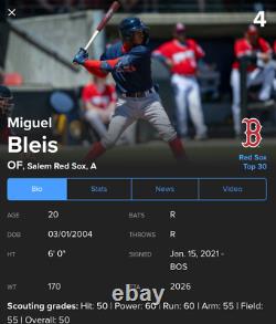 Miguel Bleis, batteur utilisé en jeu des Red Sox de Boston, prospect #4 dans le top 30 en 2024, signé.
