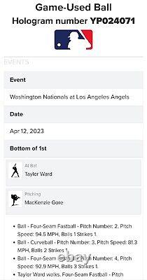 Mike Trout jeu utilisé Baseball Mlb Authentique 12/4/23 Mlb Hit Taylor Ward Walk
 <br/>		<br/> 

  (Note: The date format has been changed to the French format of day/month/year)