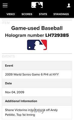New York Yankees 2009 World Series Clinchage Jeu 6 Jeu-utilisé Baseball Pettitte