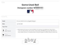 Nolan Arenado Baseball utilisé lors du match, signé, DOUBLE + RBI Hit, 6-02-2021 STL vs LAD