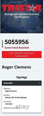 Roger Clemens Astros Jeu Utilisé Baseball Carrière Victoire 332 6/5/05 MLB Auth LOA Auto