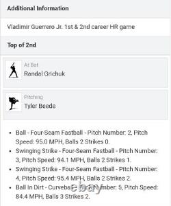 Vladimir Guerrero Jr 1ère Course À Domicile Game Used Baseball 5/14/19 Mlb Authentifié